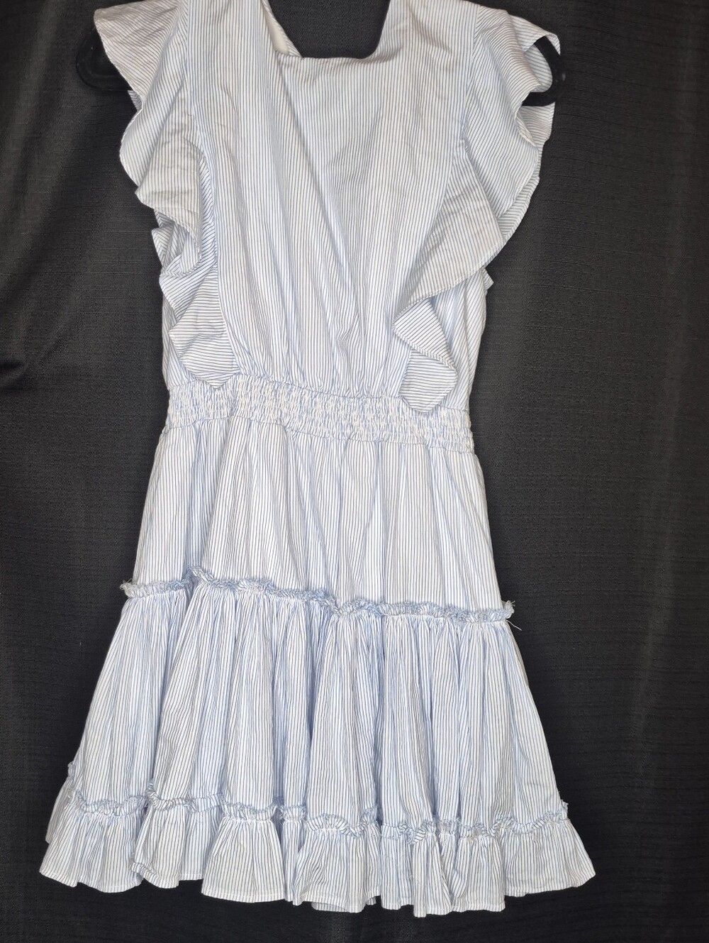 Vici Blue & White Pinstripe Ruffle Tiered Dress